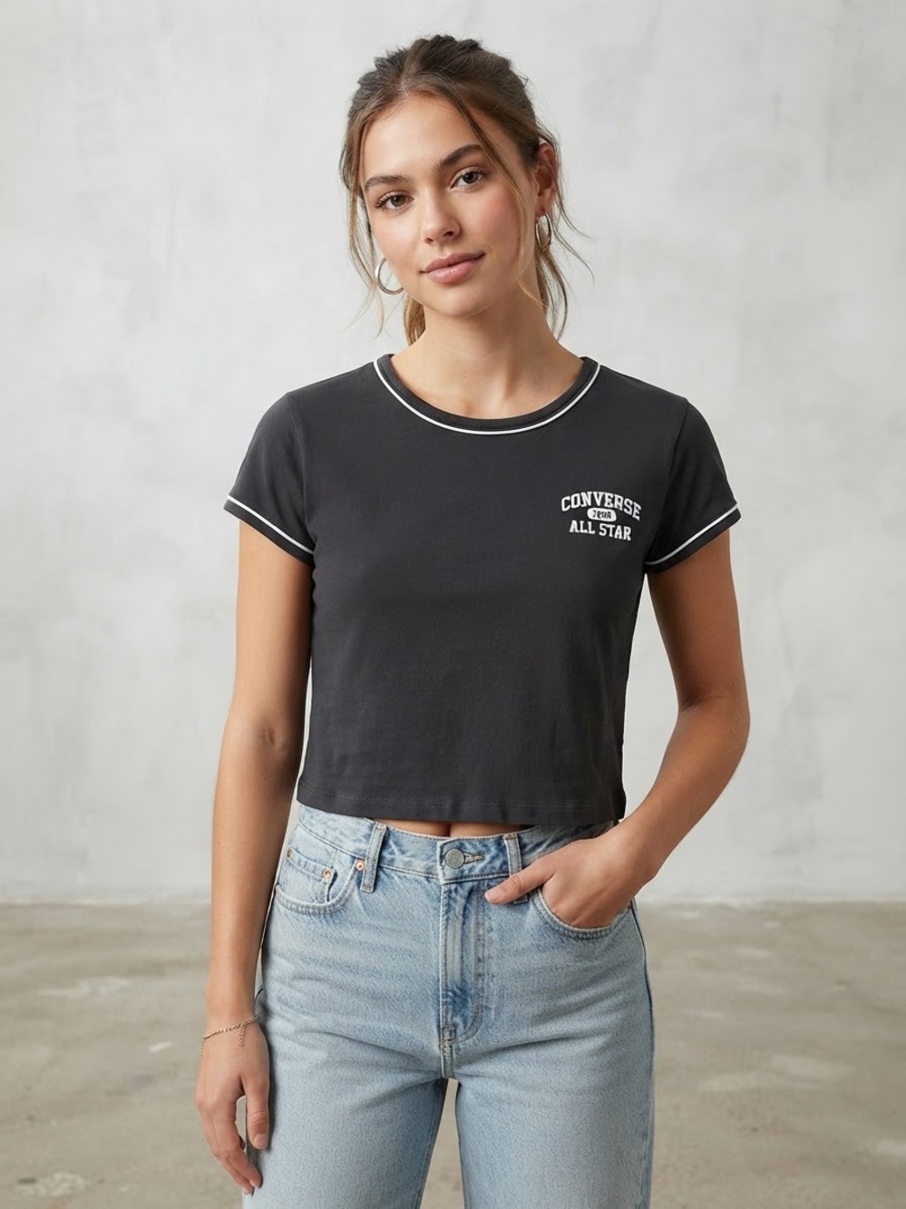 Converse Allstar 1908 Women's Medium Y2K Black Ringer Crop Tee